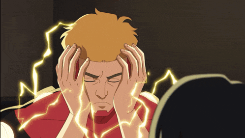 a cartoon of a man holding his head with lightning coming out of his hands