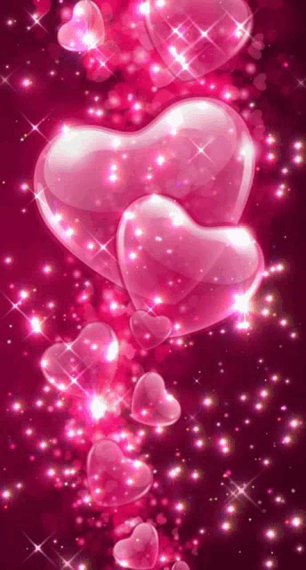 a bunch of pink hearts are floating in the air on a pink background