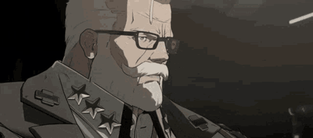 a man with a beard and glasses is wearing a military uniform and tie .