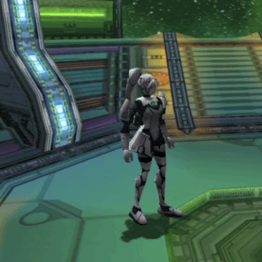 a video game character is standing in a room with a sign that says ' s.a.s. ' on it