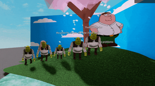 shrek and peter griffin are standing next to each other in a game