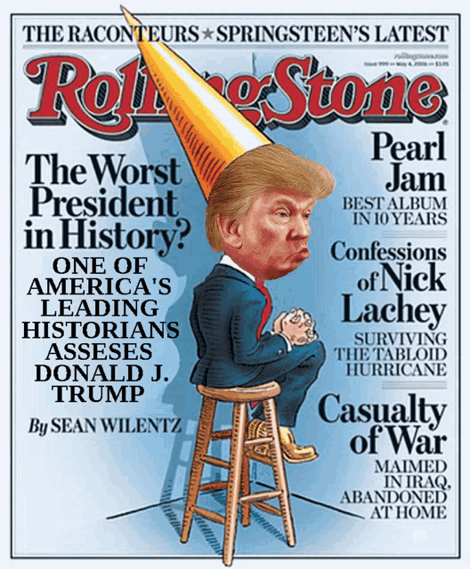 a cartoon of donald trump on the cover of the rolling stone magazine