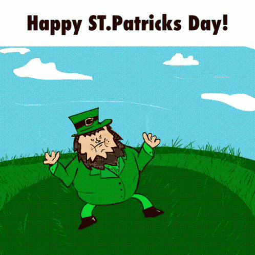 a cartoon of a leprechaun with the words happy st.patricks day