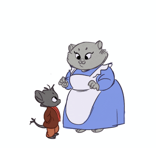 a drawing of a mouse and a cat in a blue dress