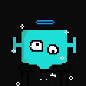 a pixel art illustration of a purple robot with fire coming out of his head .