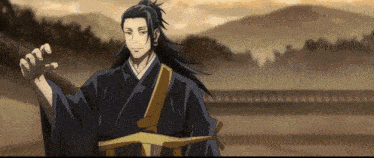 a man in a kimono is waving his hand