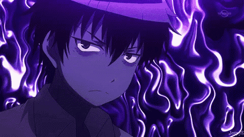 a close up of a person 's face with a purple background