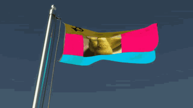 a colorful flag with a picture of two pears on it
