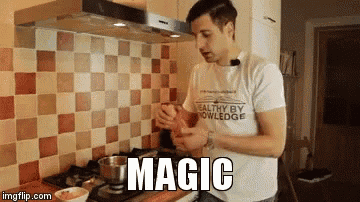 a man in a healthy by knowledge shirt is cooking on a stove top