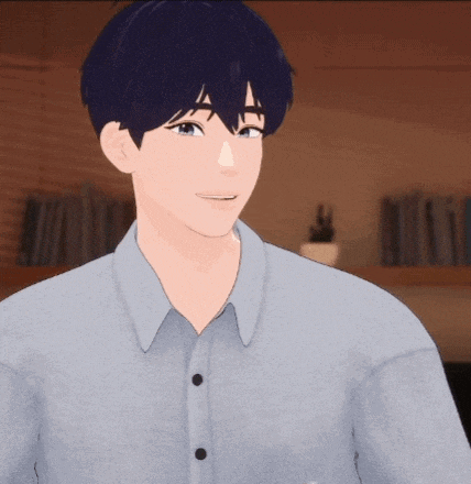 a 3d model of a man with blue hair and a blue shirt