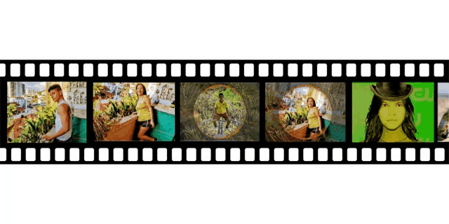 a film strip with a woman in a cowboy hat and a man in a tank top
