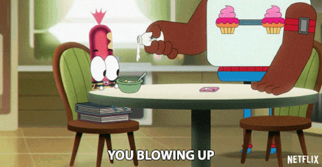a cartoon character says " you blowing up " in a netflix ad