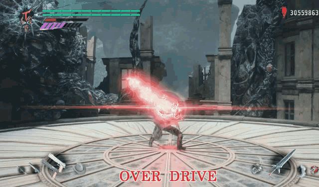 a screenshot of a video game with the word over drive on the bottom