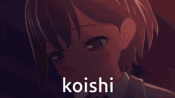 a close up of a girl with the name koishi written on the bottom
