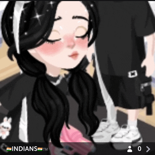a cartoon of a girl with her eyes closed and the words indians on the bottom right