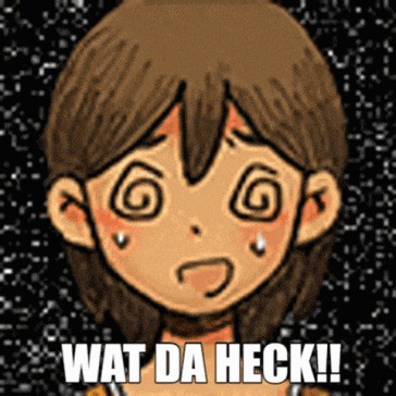 a cartoon of a girl with a swirl in her eye and the words wat da heck