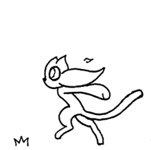 a black and white drawing of a cat with a bird 's beak .