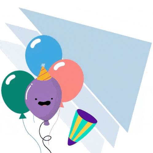 a bunch of colorful balloons and a party hat with the word felix written on it