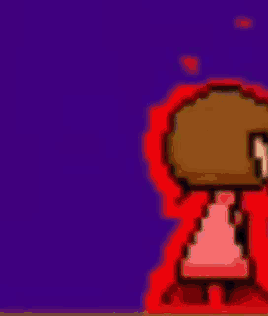 a pixel art of a person wearing a green hat and a pink shirt .