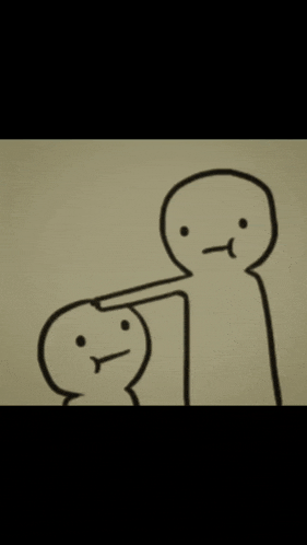 a drawing of a person standing next to another person with a tongue out