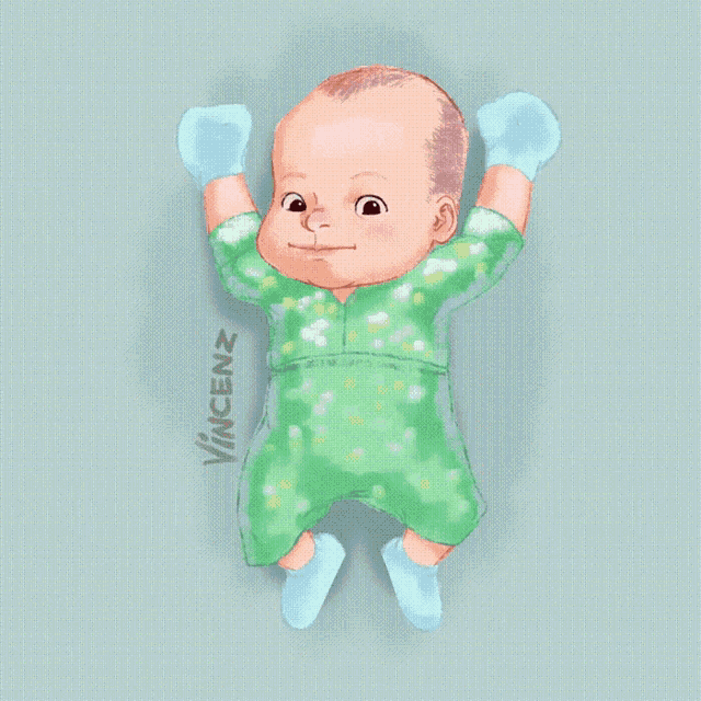 a drawing of a baby with the name vincent on the bottom right