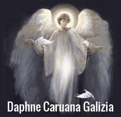 a painting of an angel with the name daphine caruana galizia on it