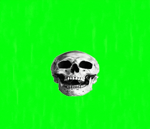 a skull is on a green screen with no teeth .