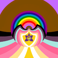 a colorful rainbow with a flower in the middle