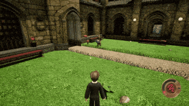 a screenshot of a video game showing a person standing in the grass