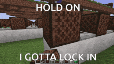 a screenshot of a minecraft game with the words hold on i gotta lock in
