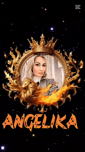 a picture of a woman in a gold frame with the name angelika on it