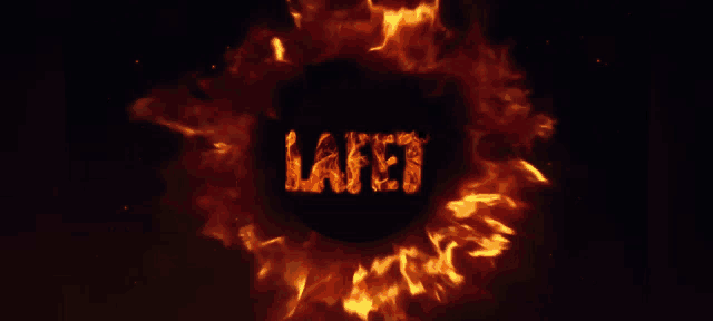 the word later is surrounded by flames in a dark background