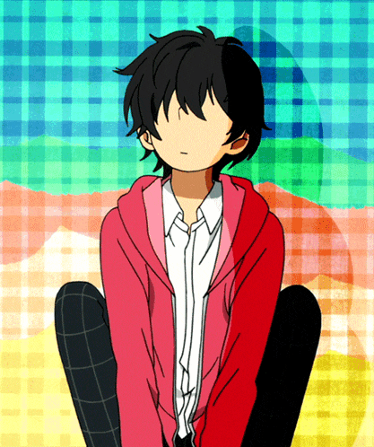 a drawing of a boy with a red hoodie and black pants