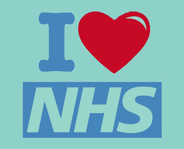 a sign that says i love nhs with a heart in the middle