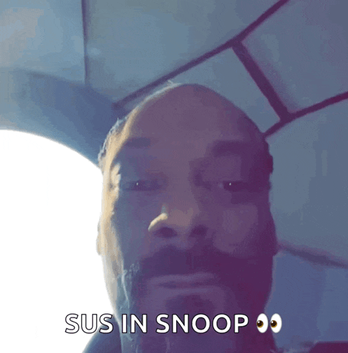 a close up of a man 's face with the words sus in snoop below him