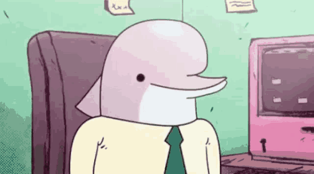 a cartoon of a dolphin wearing a suit and tie .