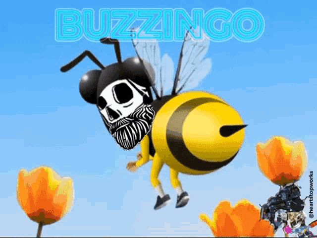 a picture of a bee with buzzingo written on the top