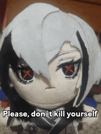 a stuffed animal with the words please do n't kill yourself on it