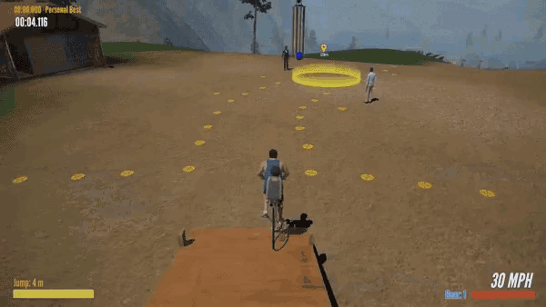 a video game shows a person riding a bike with 29 mph written on the bottom