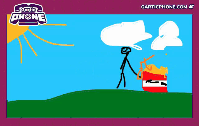 a gartic phone drawing of a man running in the grass