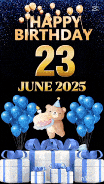 a birthday card for june 23 2025 with a teddy bear and balloons