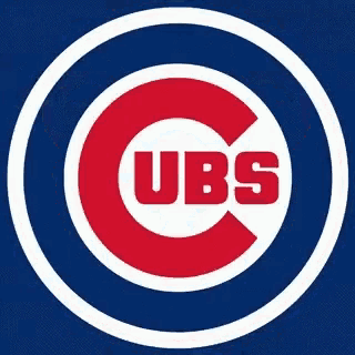 a chicago cubs logo with a blue bear in the middle
