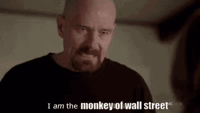 a man with a beard is saying `` i am the monkey of wall street '' .