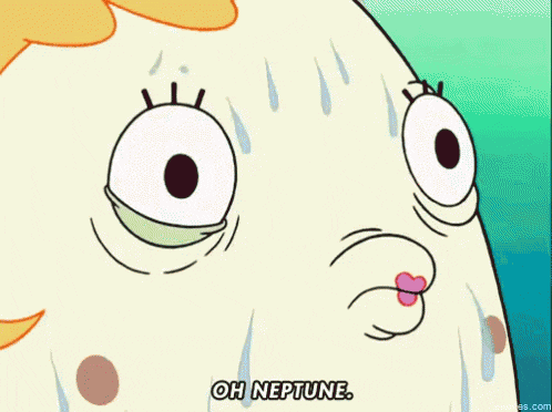 a cartoon character is sweating and says oh neptune .