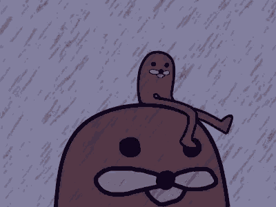 a cartoon character sitting on top of a potato in the rain