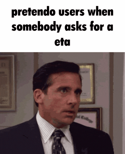 a man in a suit and tie says pretendo users when somebody asks for an eta