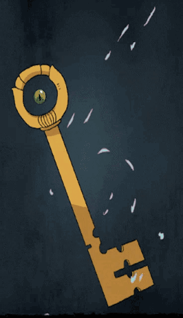 a drawing of a key with a green eye