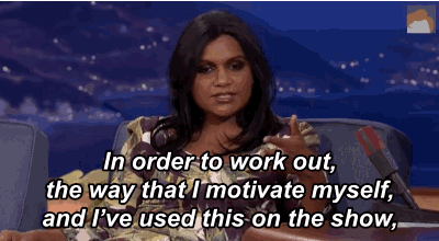 a woman is sitting in a chair and saying in order to work out , the way that i motivate myself