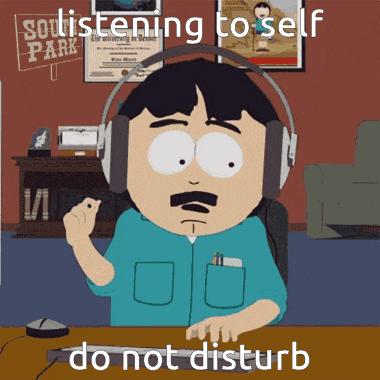 a cartoon of randy from south park wearing headphones and saying do not disturb
