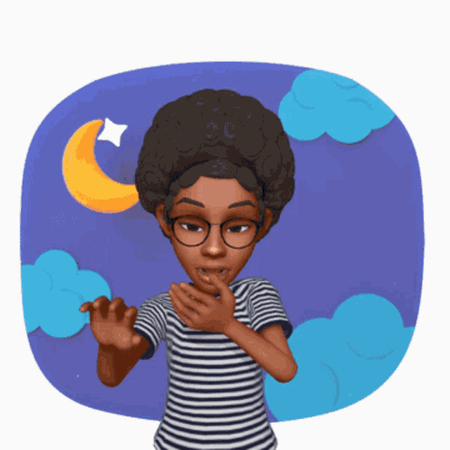 a cartoon of a girl with glasses covering her mouth with her hands